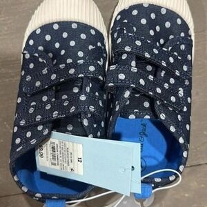 Cat & Jack Polka Dot Navy Blue Toddler Sneakers Girls Size 12 Hook Loop Strap